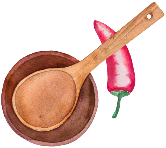 Drawing of a spoon and pepper